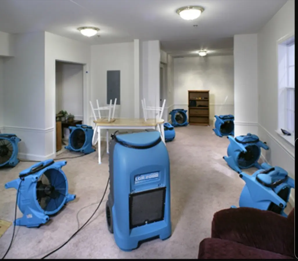 Air movers and dehumidifier setup for Water Damage Restoration in Nassau Bay
